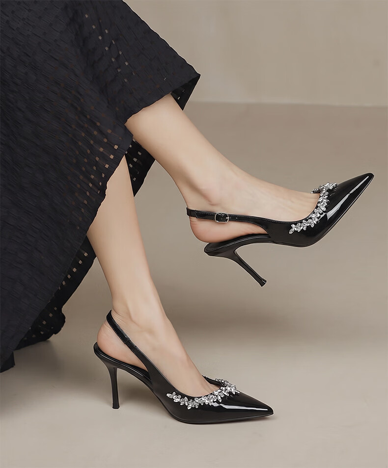 FOOTOPPO Suede High Heels Women Comfortable Non-Slip Black Stiletto Sandals Elegant Pointed Toe High Heels 7