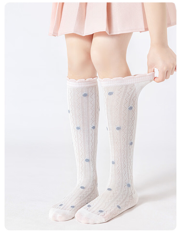Deesha Children's Summer Thin Breathable Mesh Princess Style High Elastic Seamless Skin-Friendly Girls' Mid-Calf Socks for Older Kids 13