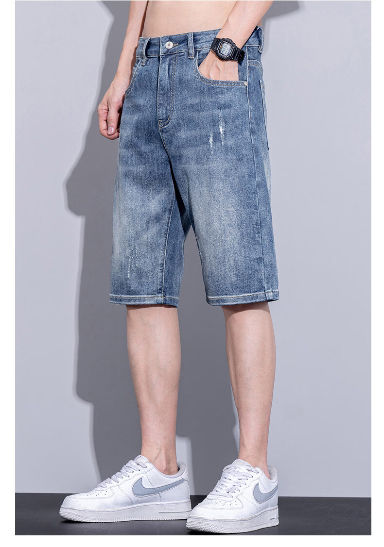 Pierre Cardin Men's Summer Lightweight Loose Straight-Leg Denim Shorts Casual Mid-Length Washed Blue 33 11