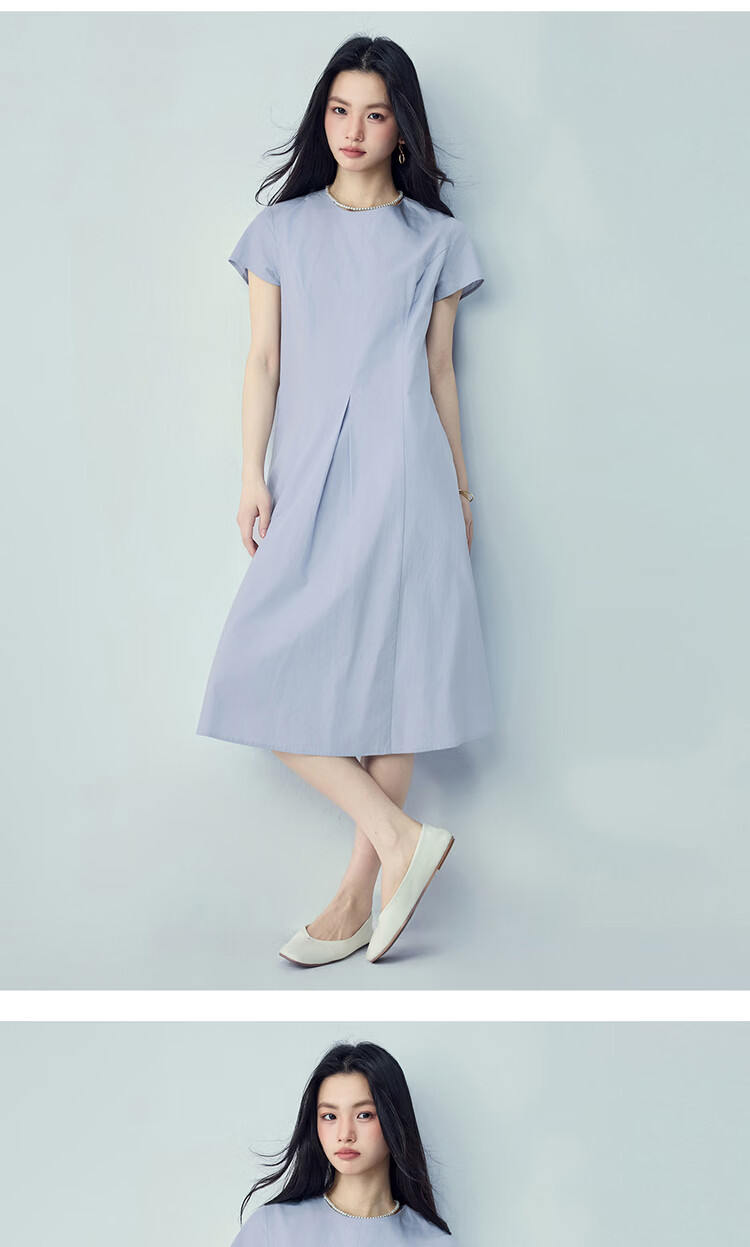 Giordano Women's Dress 2026 Summer New Pure Cotton Solid Color Round Neck Pleated Dress 13466241 17