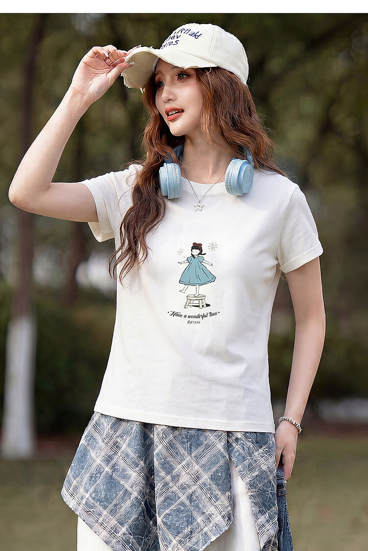 TonLion 2026 Summer Women's Patterned Short Sleeve T-Shirt Casual Versatile Fashion High-End Comfortable Breathable Tee 7