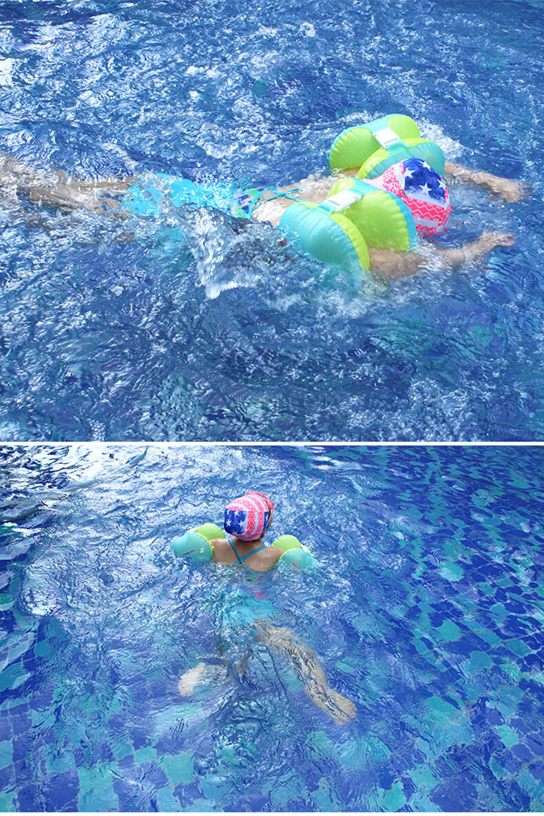 Swimmingbaby Children's One-Piece Inflatable Arm Float and Back Water Sleeve Baby Float Ring Beginner Kids Swimming Ring Green 7