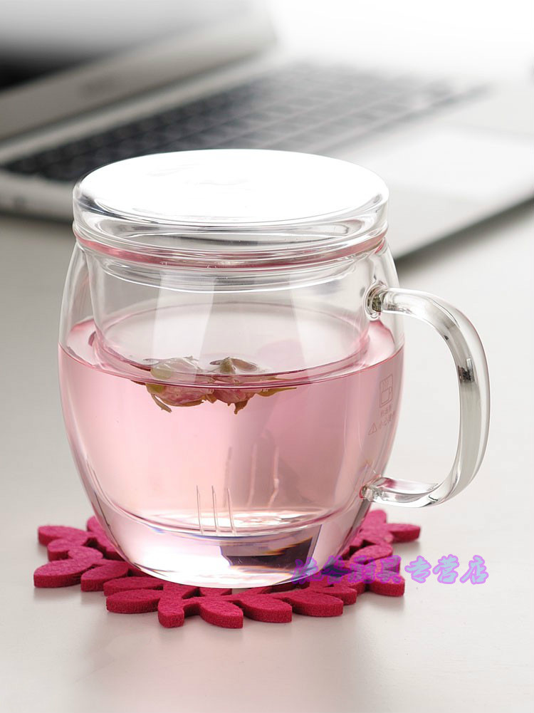 女士可爱 透明泡茶杯玻璃杯过滤茶水分离花茶杯带把用喝水杯男女杯子