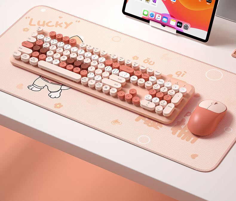B.O.W Hangshi V96 Wireless Bluetooth Dual-Mode Keyboard Quiet High-Value Ergonomic Design Unisex Office Home Tablet Laptop Mobile Universal Spring River Pink 11