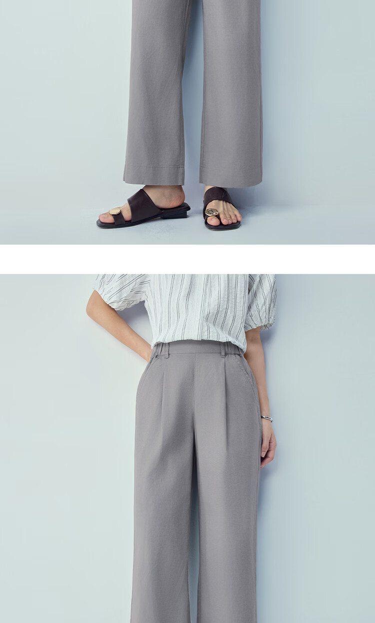 Giordano Women's Linen Pants 2026 Summer Cotton Linen Pleated Semi-Elastic Waist Cropped Casual Pants 05426337 17