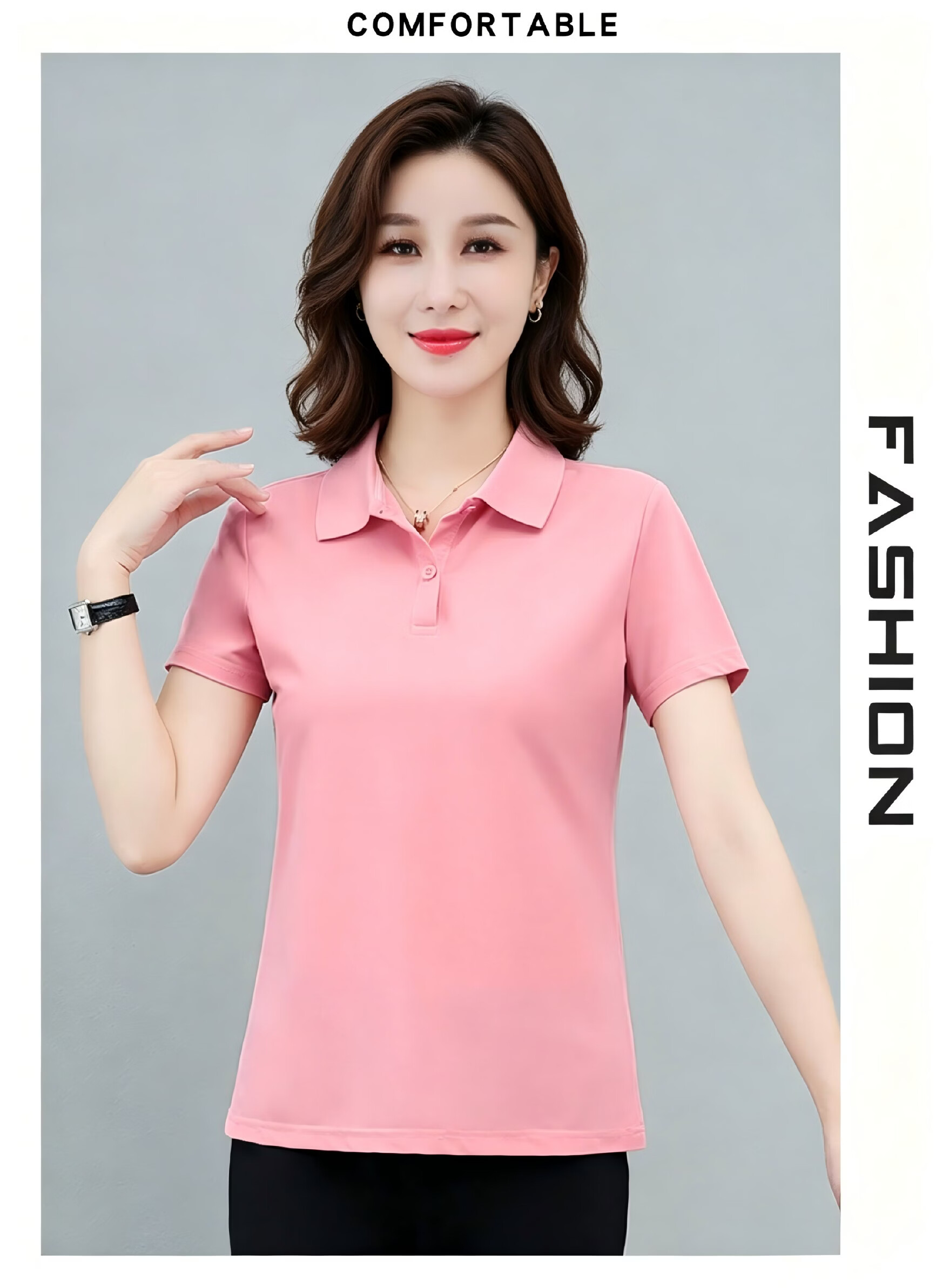 AEMAPE Ice Silk Solid Color Short Sleeve T-Shirt Women 2026 Summer New Fashionable Polo Shirt Casual Versatile Collared Top 28