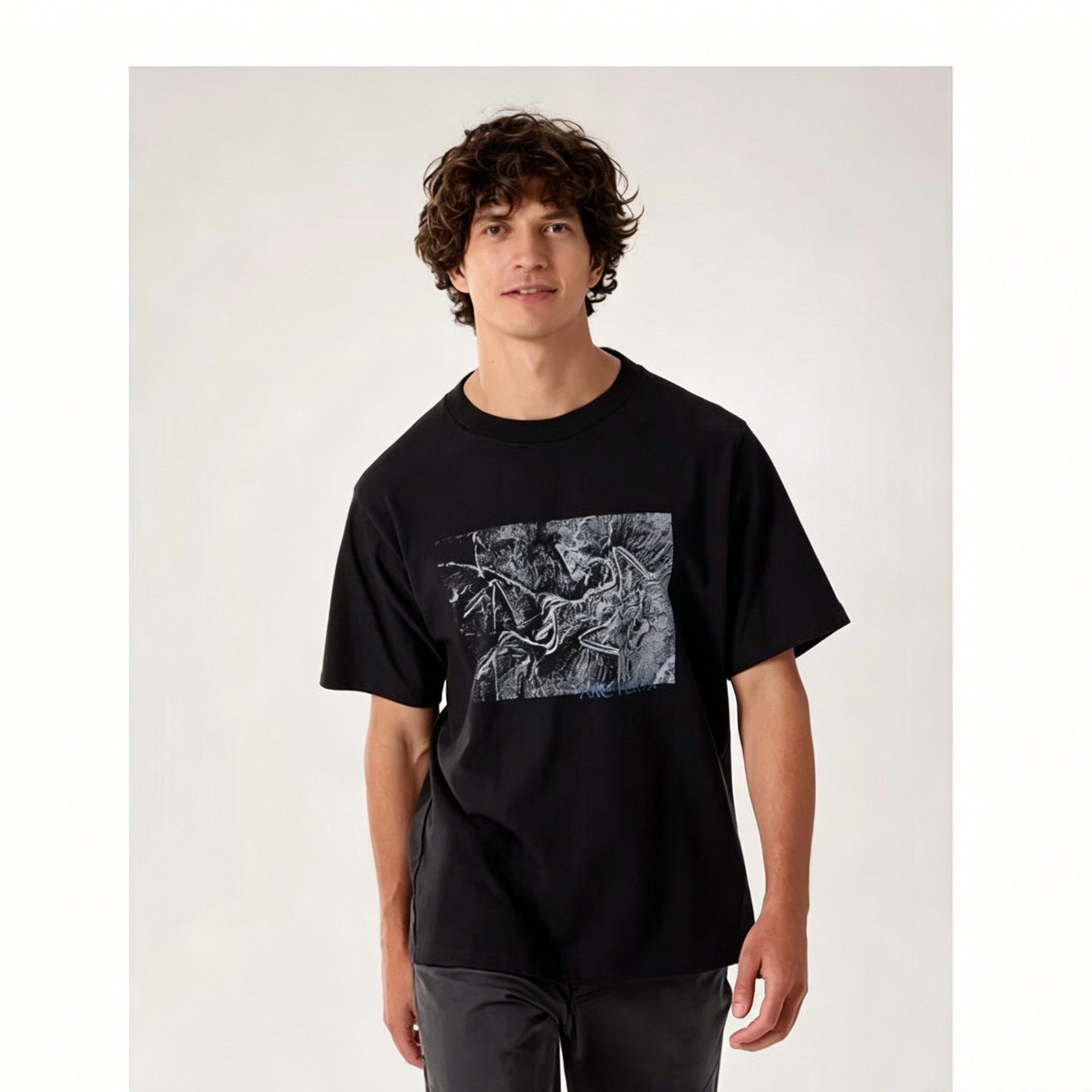ARC'TERYX KRAGG COTTON LITHOGRAPHICA SS Men's Cotton Short Sleeve T-Shirt BLACK XL 4