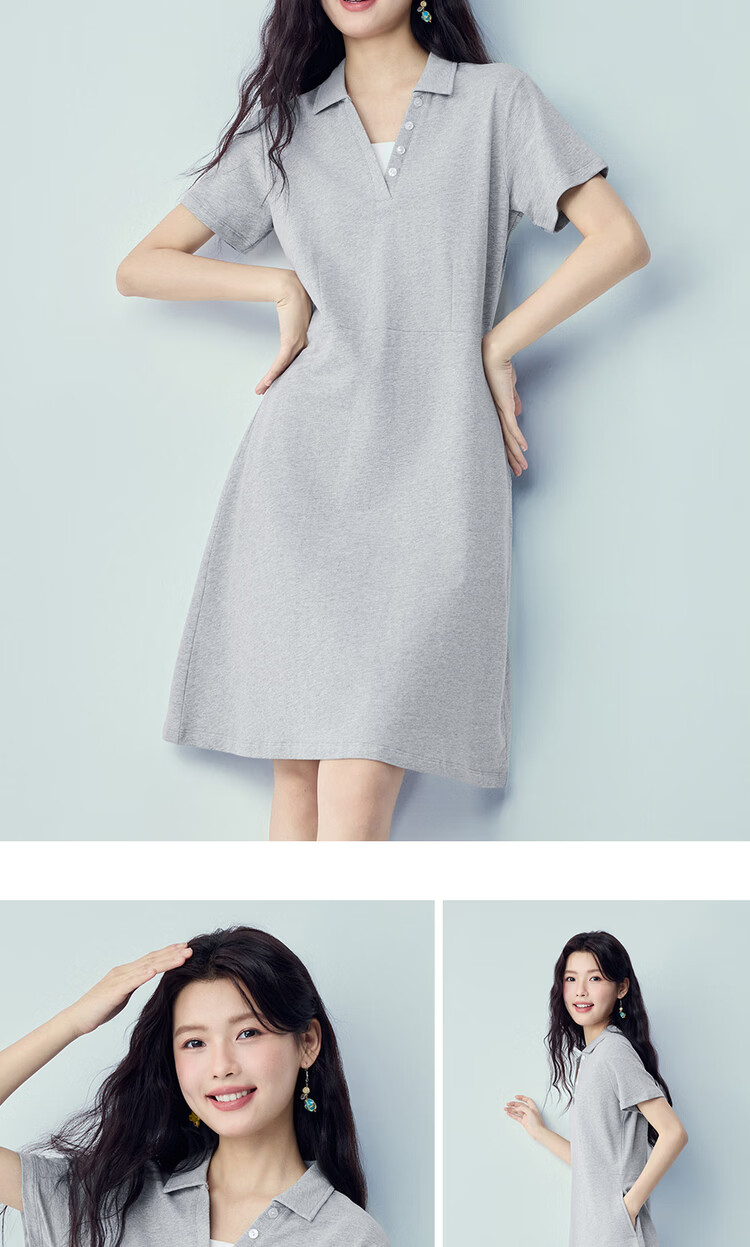 Giordano Women's Short Sleeve Dress Pure Cotton Knit Sweatshirt Dress Color Block Faux Two-Piece Polo Collar Dress 05466470 11