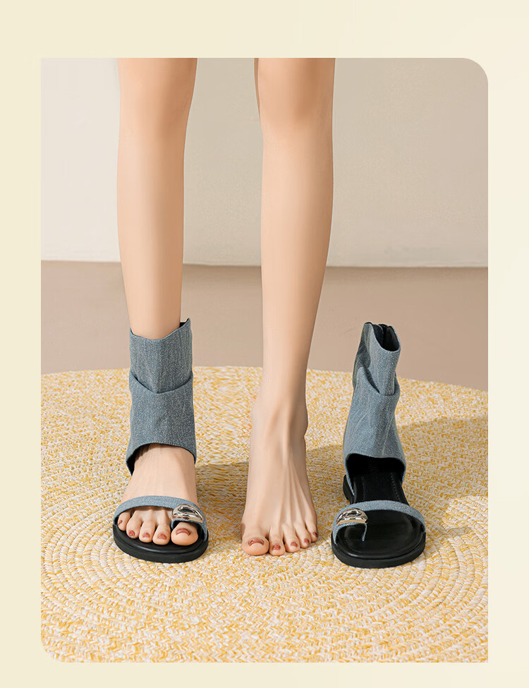 Zhuoshini Women's Internal Height Increasing Toe-Post Sandals 2026 Summer New Roman Style Stacked Boots Ankle Short Boots 10
