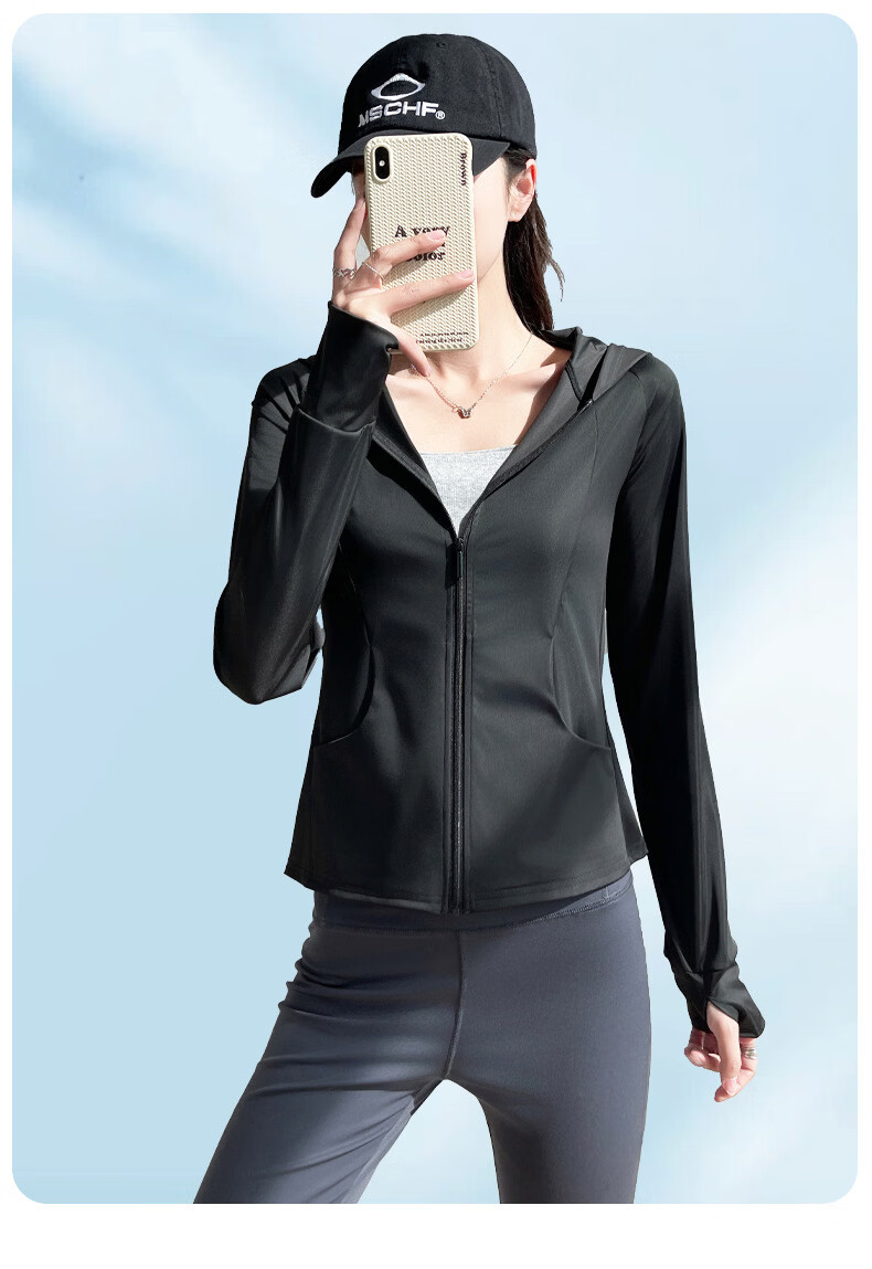 Langsha Women's Pocket Sunscreen Jacket Ice Silk Summer Slim Fit UV Protection Outdoor Hooded Cardigan Sunscreen Coat 31