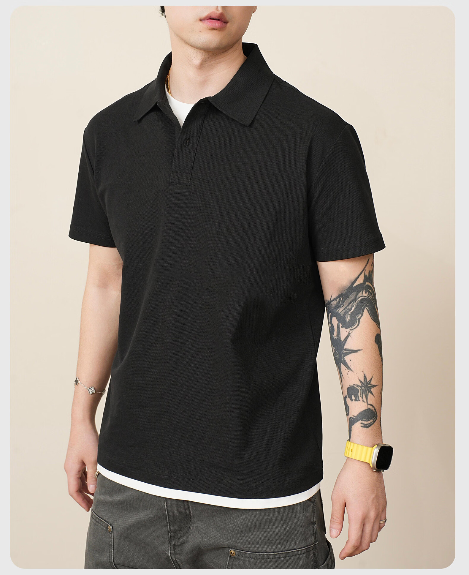 ROMON Pearl Cotton Two-Piece Short Sleeve Polo Shirt Men's Summer Casual Cool T-Shirt Navy Blue M 14