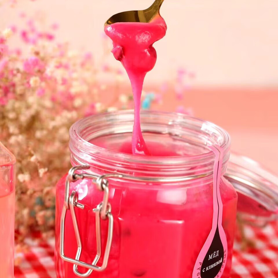 俄罗斯进口蜂蜜蓝莓/蔓越莓/树莓/沙棘/松子蜜膏500克/瓶 蓝莓蜜500克