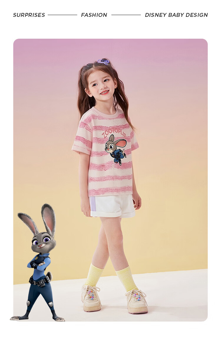 Disney Zootopia Girls' Short Sleeve T-Shirt Judy Print Cotton Pink Size 110 28