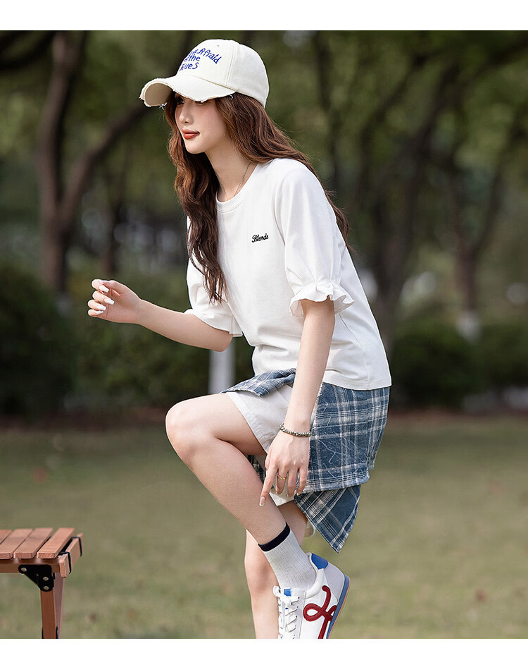 TonLion 2026 Summer New Women's Short Sleeve T-Shirt Sweet Cute Style White Puff Sleeve French Design 8