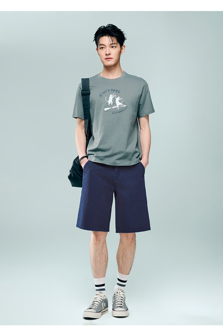 Giordano Men's Summer New Pure Cotton Straight Leg Denim Pants Mid Waist Washed Denim Shorts 13106313 20