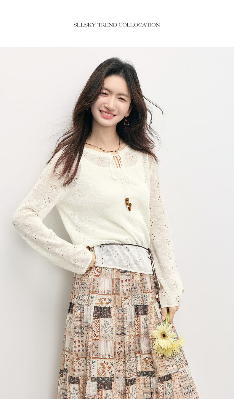 Sllsky Boshi Style Tencel Hollow Knit Summer 2026 New Loose Tie Round Neck Sun Protection Cover-up 19