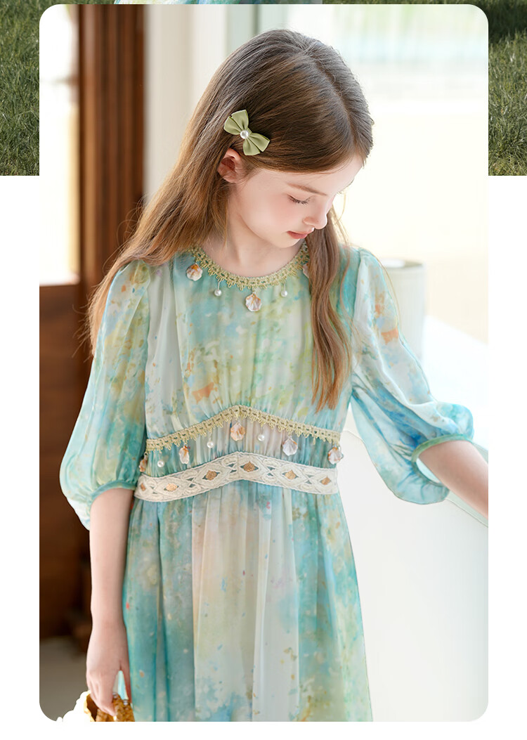 CHANZUIGOU Girls Bohemian Dress Spring 2026 New Children's Beach Vacation Dress Stylish Princess Dress 20