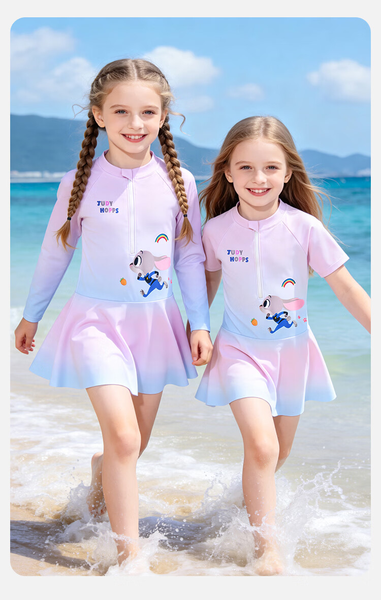 Disney Kids Summer Girls Skirted Swimsuit UPF50+ Short Sleeve One-Piece Swimwear Pink Size 120 9