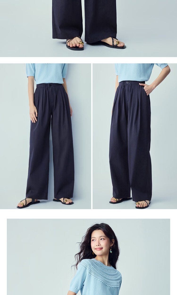 Giordano Women's Pants 2026 New Pure Cotton Pleated Elastic Waist Loose Straight Casual Trousers 13416302 14