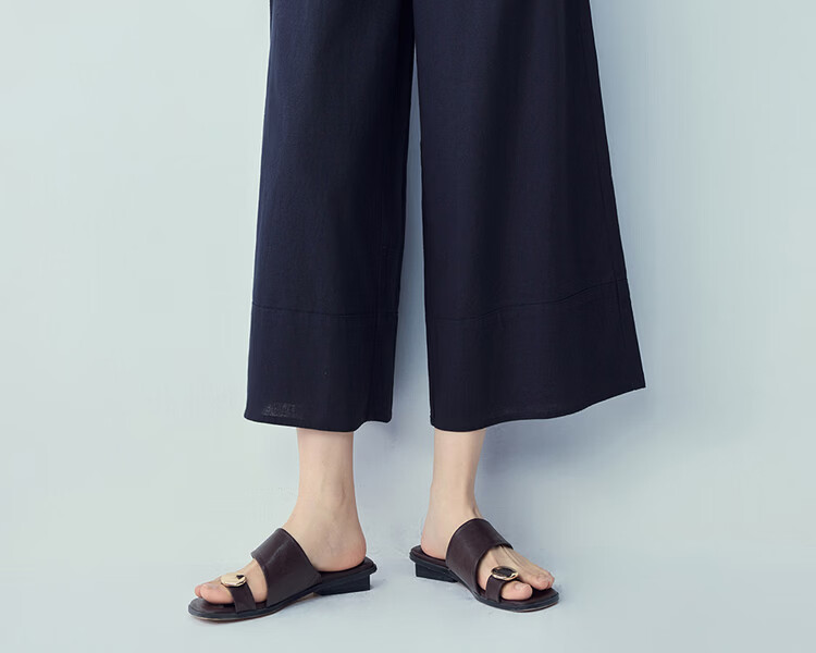 Giordano Women's Linen Pants 2026 Summer Cotton Linen Commuter Semi-Elastic Waist Nine-Point Wide-Leg Pants 05426304 18