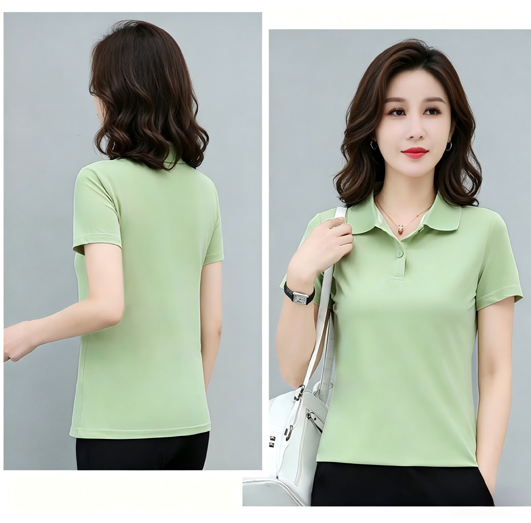 AEMAPE Ice Silk Solid Color Short Sleeve T-Shirt Women 2026 Summer New Fashionable Polo Shirt Casual Versatile Collared Top 20