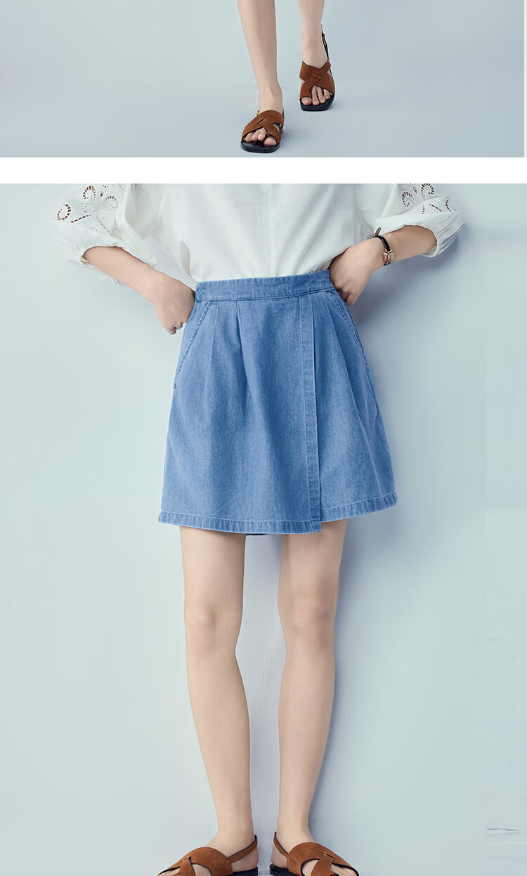 Giordano Women's Summer New Pure Cotton Shorts Pleated Semi-Elastic Waist Thin Denim Skirt Pants 13406328 15