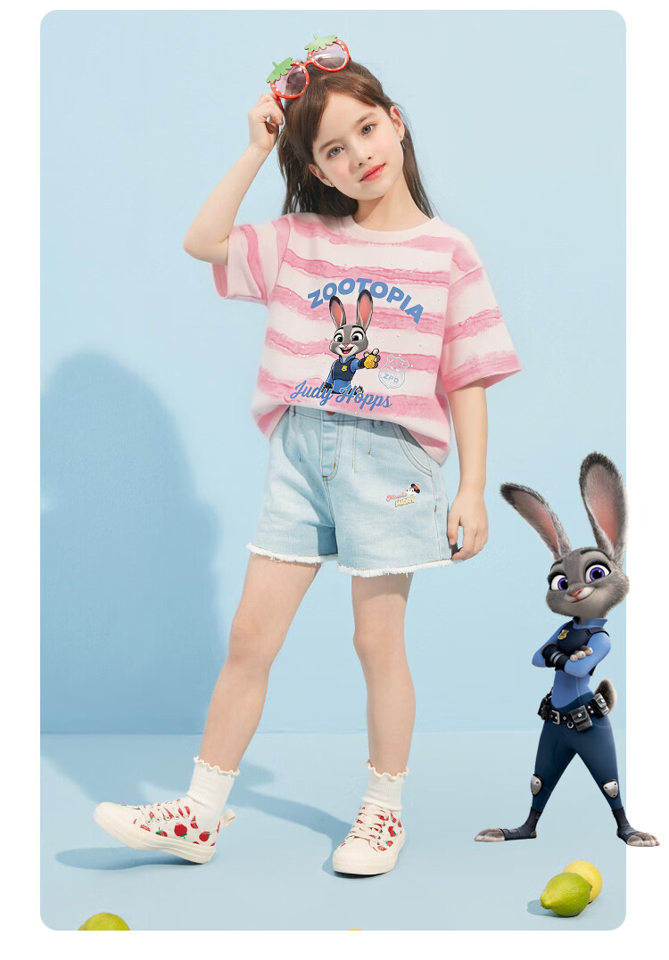 Disney Zootopia Girls' Short Sleeve T-Shirt Judy Print Cotton Pink Size 110 25