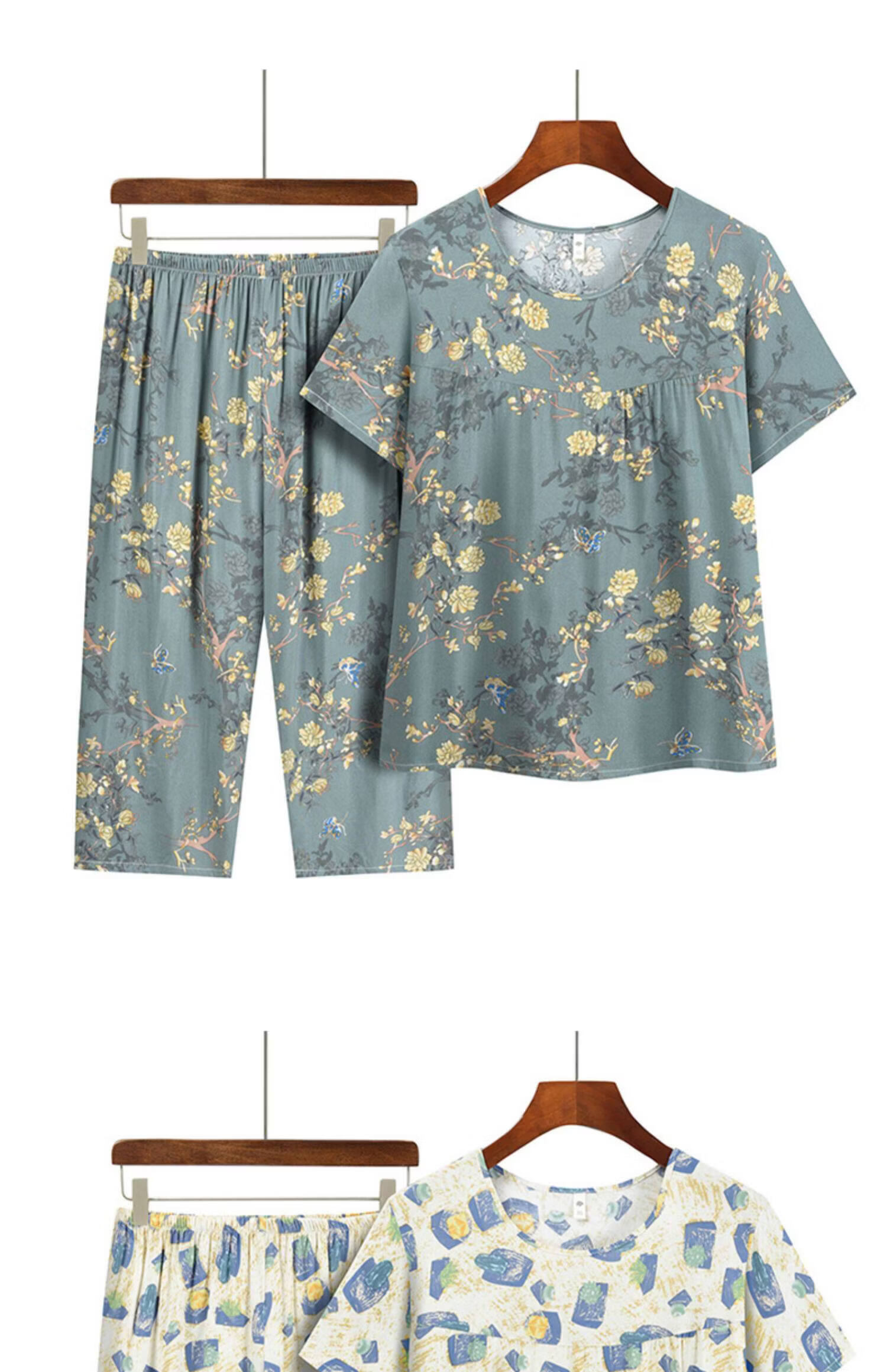 Fengxiao Grandma Summer New Set Cotton Silk Short Sleeve Two-Piece Suit Middle-Aged and Elderly Mom Clothes for 50-60 Years Old 8
