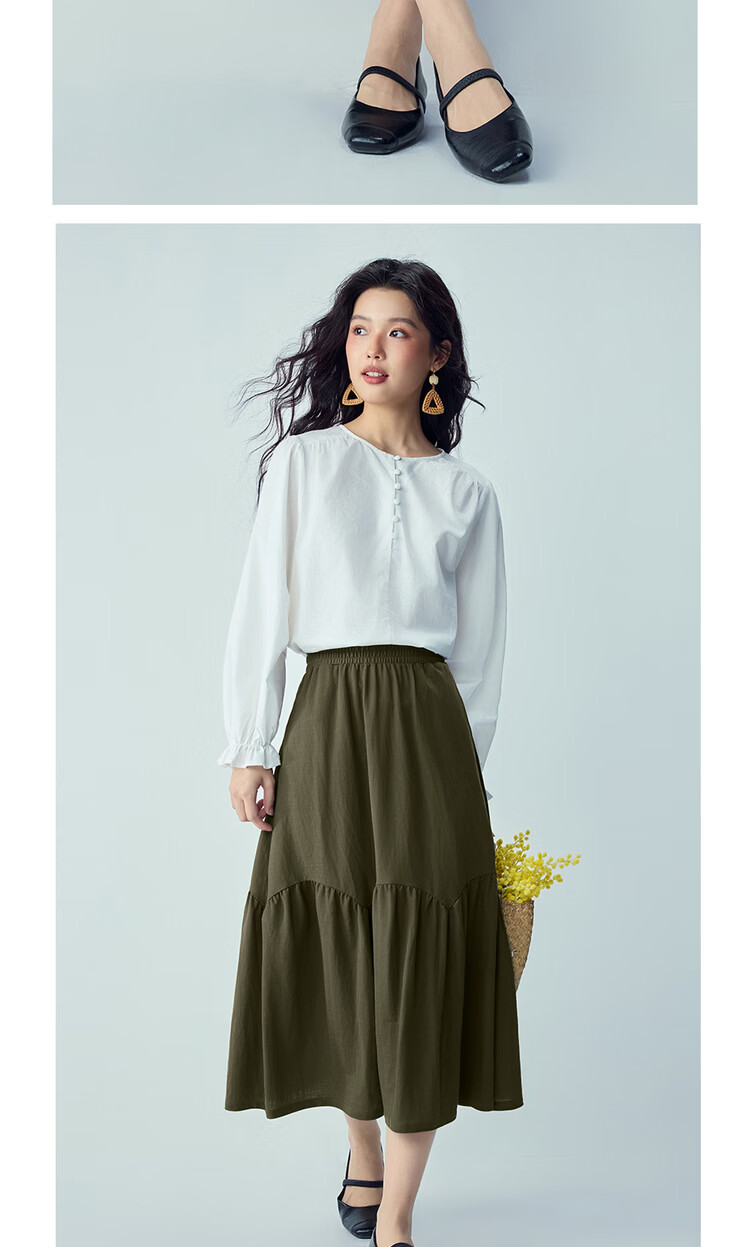 Giordano 2026 Summer Black Tech Mosquito-Repellent Spliced Pleated Elastic Waist A-Line Skirt for Women 05466455 14