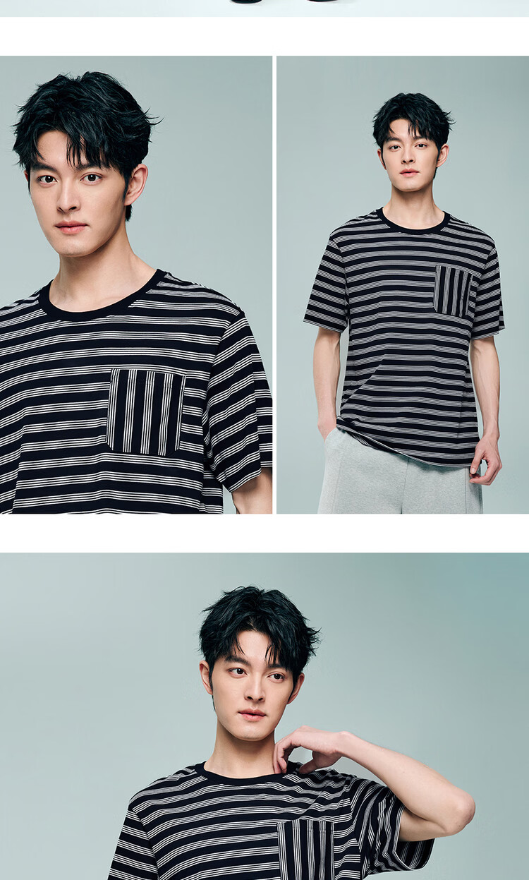 Giordano Men's Short Sleeve T-Shirt 2026 Summer New Pure Cotton Striped Patch Pocket Crew Neck Top 13026224 12
