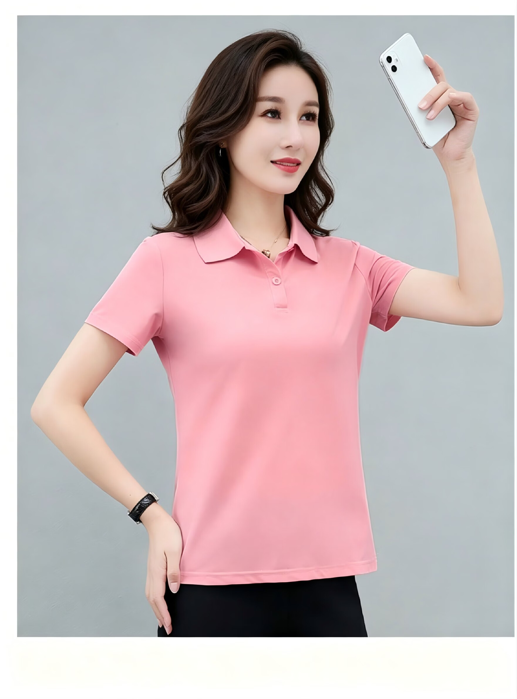 AEMAPE Ice Silk Solid Color Short Sleeve T-Shirt Women 2026 Summer New Fashionable Polo Shirt Casual Versatile Collared Top 30