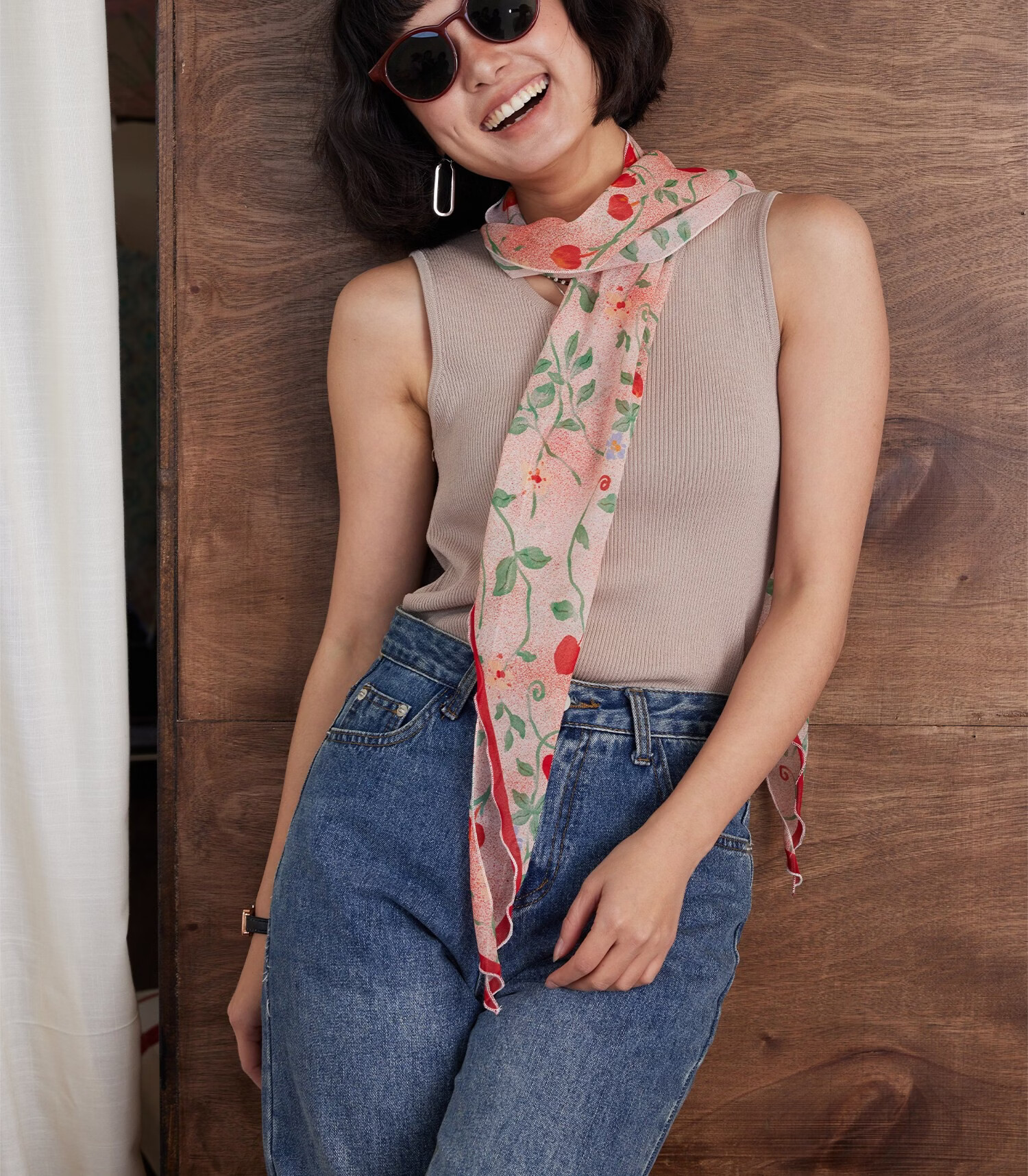 Lagur "Strawberry Dots" Sweet Feel~100% Chiffon Scarf Long Lightweight Women's Strawberry Dot Pattern 4