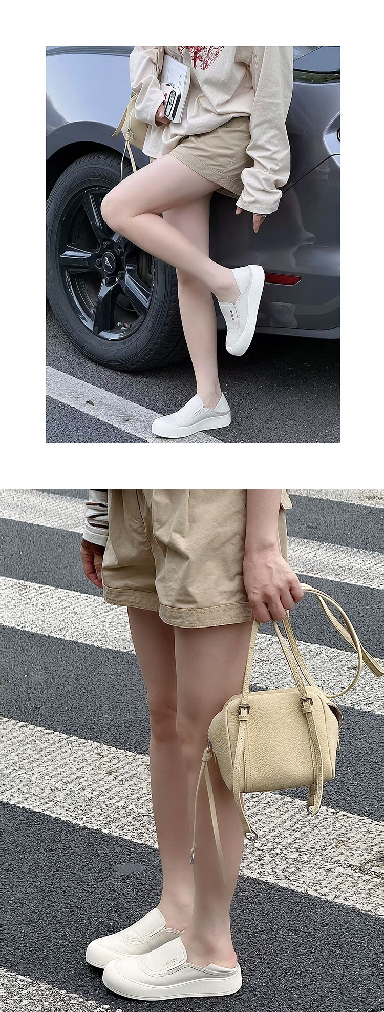 Le saunda Active Series 2026 Spring New Slip-On Casual Genuine Leather White Sneakers Women 7M38102 Cream White OWL34 12