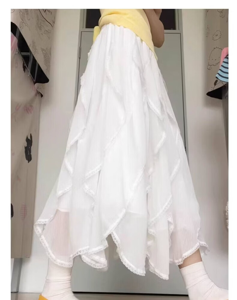 Langsha Women's Half-Length Skirt 2026 Summer New Ruffle Fairy Tulle Skirt High Waist Slim Fit Mid-Length Cake Skirt 10
