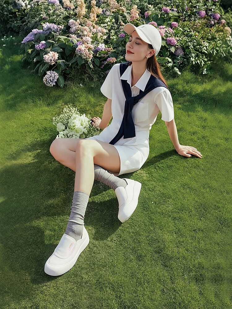 Le saunda Active Series 2026 Spring New Slip-On Casual Genuine Leather White Sneakers Women 7M38102 Cream White OWL34 2