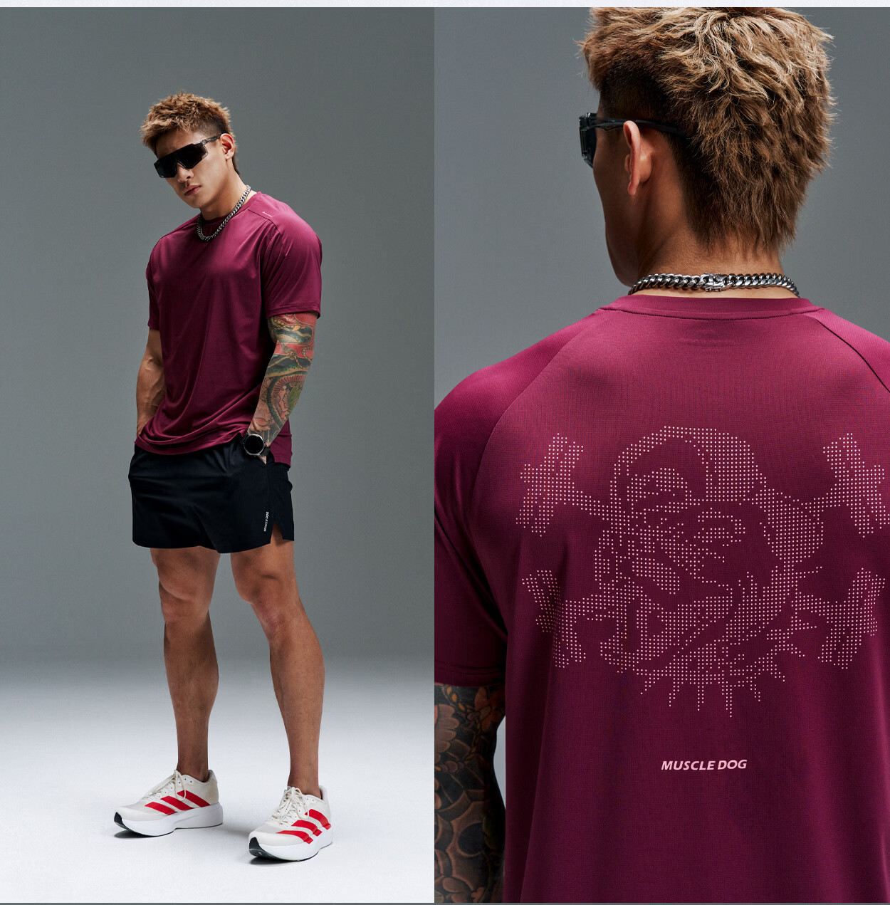 MUSCLE DOG Hidden Wings Men's Sports T-Shirt 2026 New Pixel Dog Head Training Short Sleeve Gym Top 37