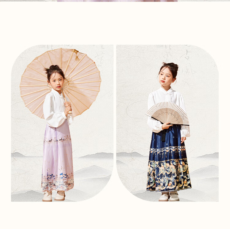 Jeanswest Children's Hanfu Spring And Autumn Style, 2025 New Chinese-Style Girls' Horse-Face Skirt Set, Chinese-Style Skirt Two-Piece Set for Older Childre 12