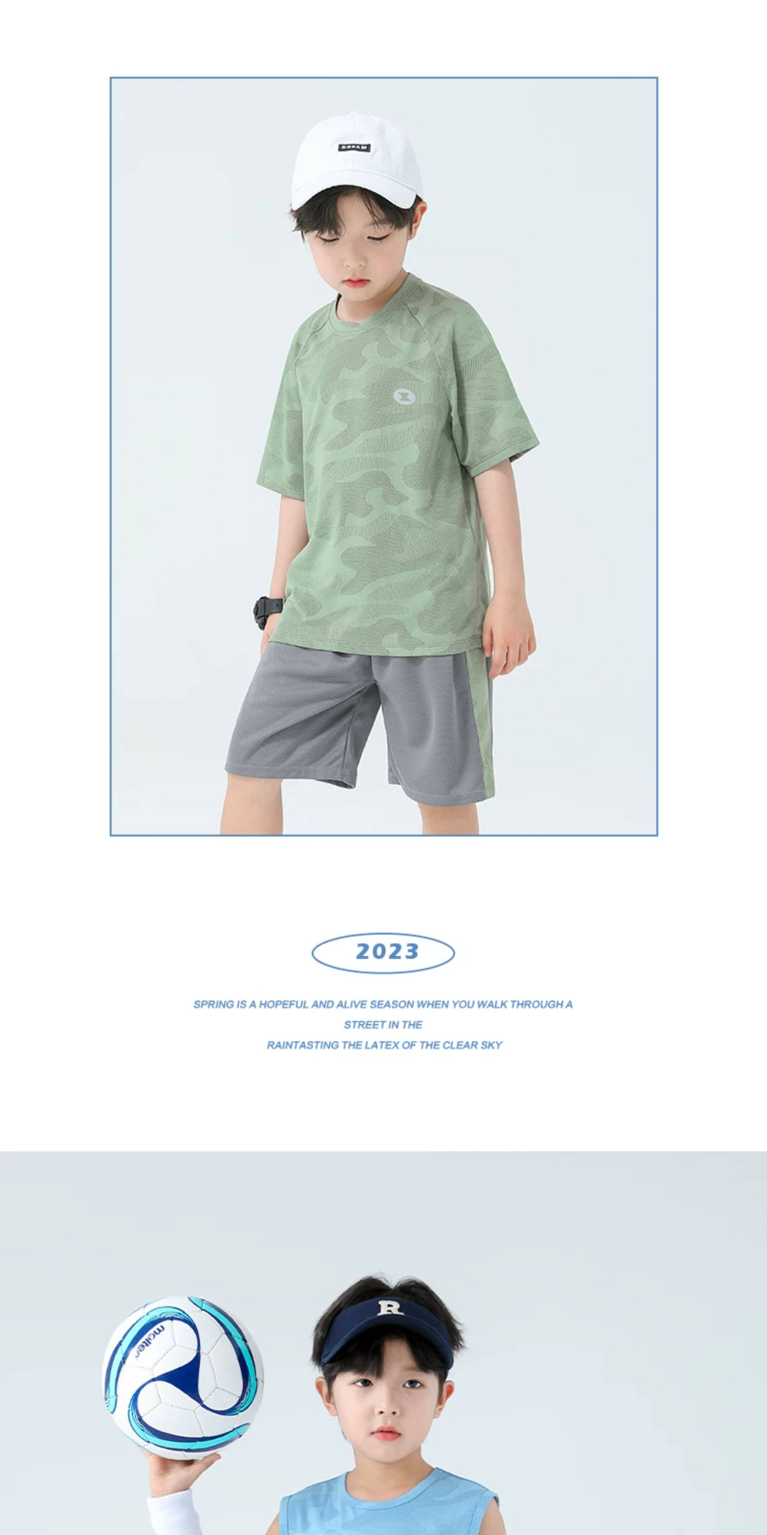 Zuoxi Boys' Summer Outfit Set, 2026 New Style Children's Short-Sleeve Set, Quick-Dry Sports Two-Piece Suit for Summer, Blue, Size 160 42