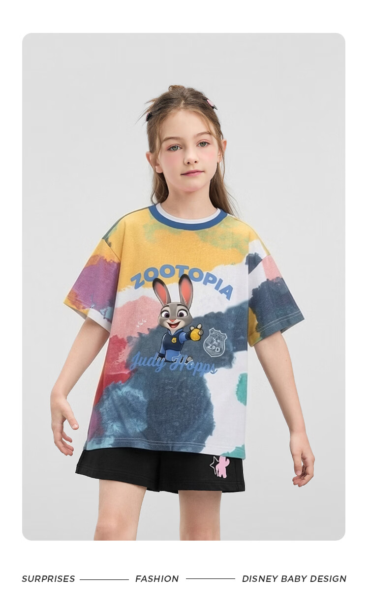 Disney Zootopia Girls' Short Sleeve T-Shirt Judy Print Cotton Pink Size 110 21