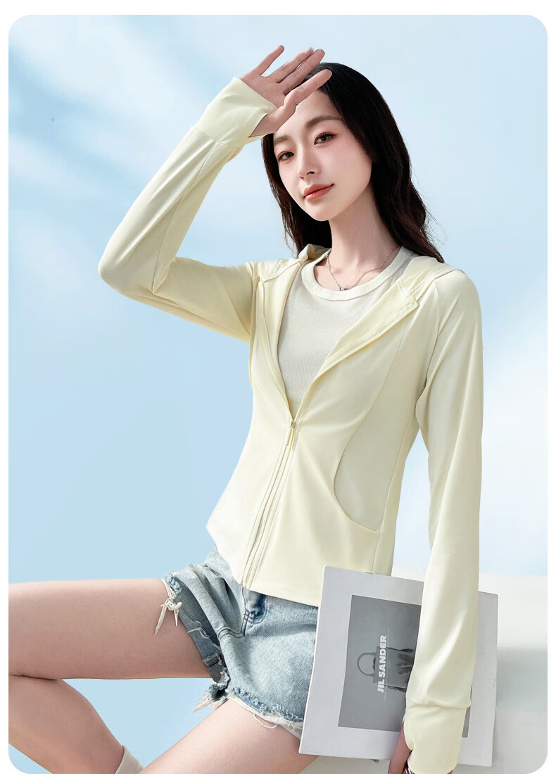 Langsha Women's Pocket Sunscreen Jacket Ice Silk Summer Slim Fit UV Protection Outdoor Hooded Cardigan Sunscreen Coat 28