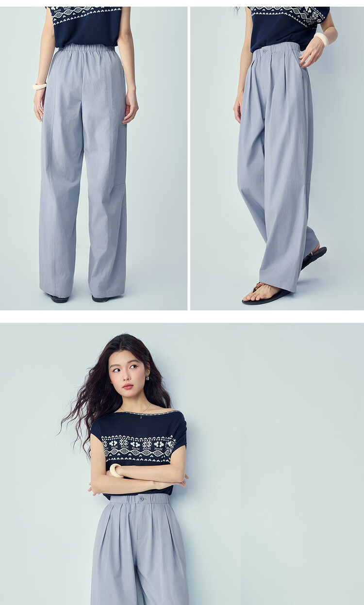 Giordano Women's Pants 2026 New Pure Cotton Pleated Elastic Waist Loose Straight Casual Trousers 13416302 10