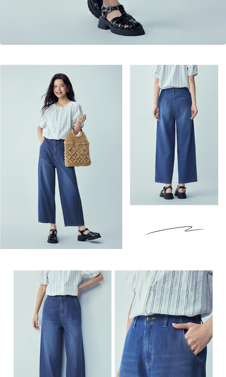 Giordano 2026 Summer Washed Cooling Side Seam Shifted Forward Mid-Rise Straight Leg Cropped Jeans for Women 13426128 15