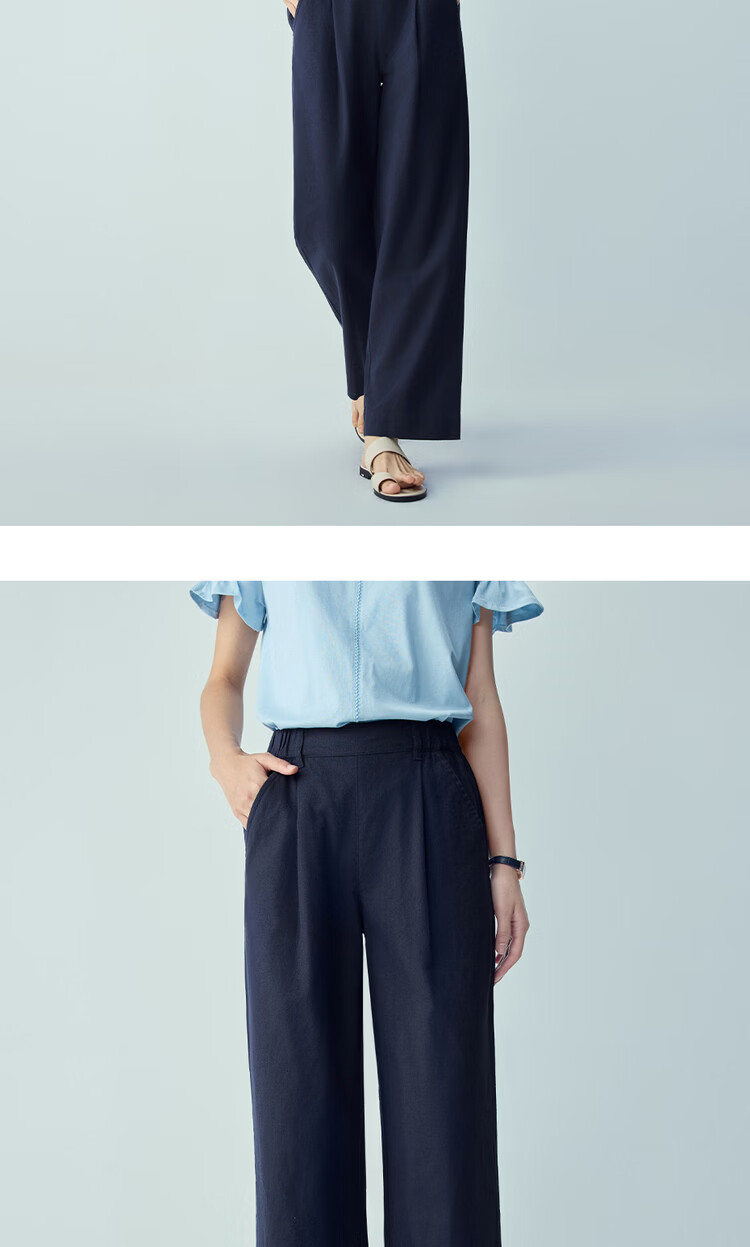 Giordano Women's Linen Pants 2026 Summer Cotton Linen Pleated Semi-Elastic Waist Cropped Casual Pants 05426337 14