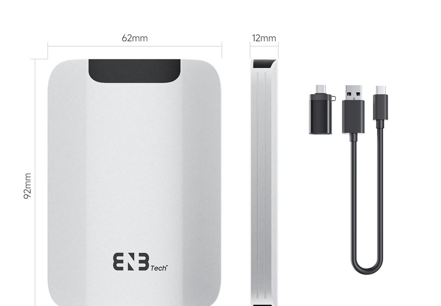 ENBTECH Portable Solid State Drive Space Silver 500GB External PSSD Expansion Plug and Play Compatible with Apple Android Full Compatibility TYPE-C Metal Shell Portable External Storage 10