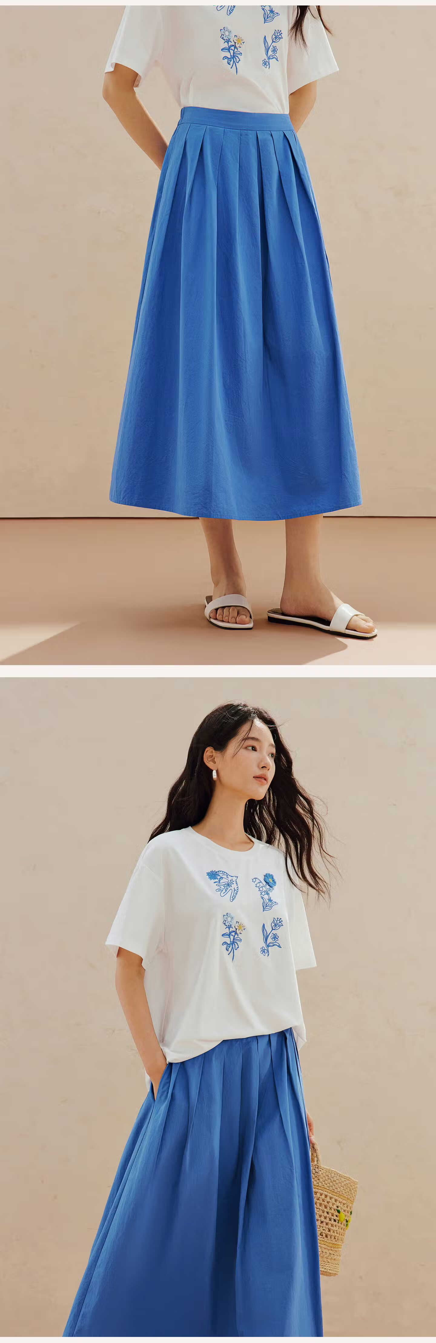 INMAN Elastic Back Waist Accordion Pleated Long Skirt Summer 2026 New Women's Skirt Apple Green S 12