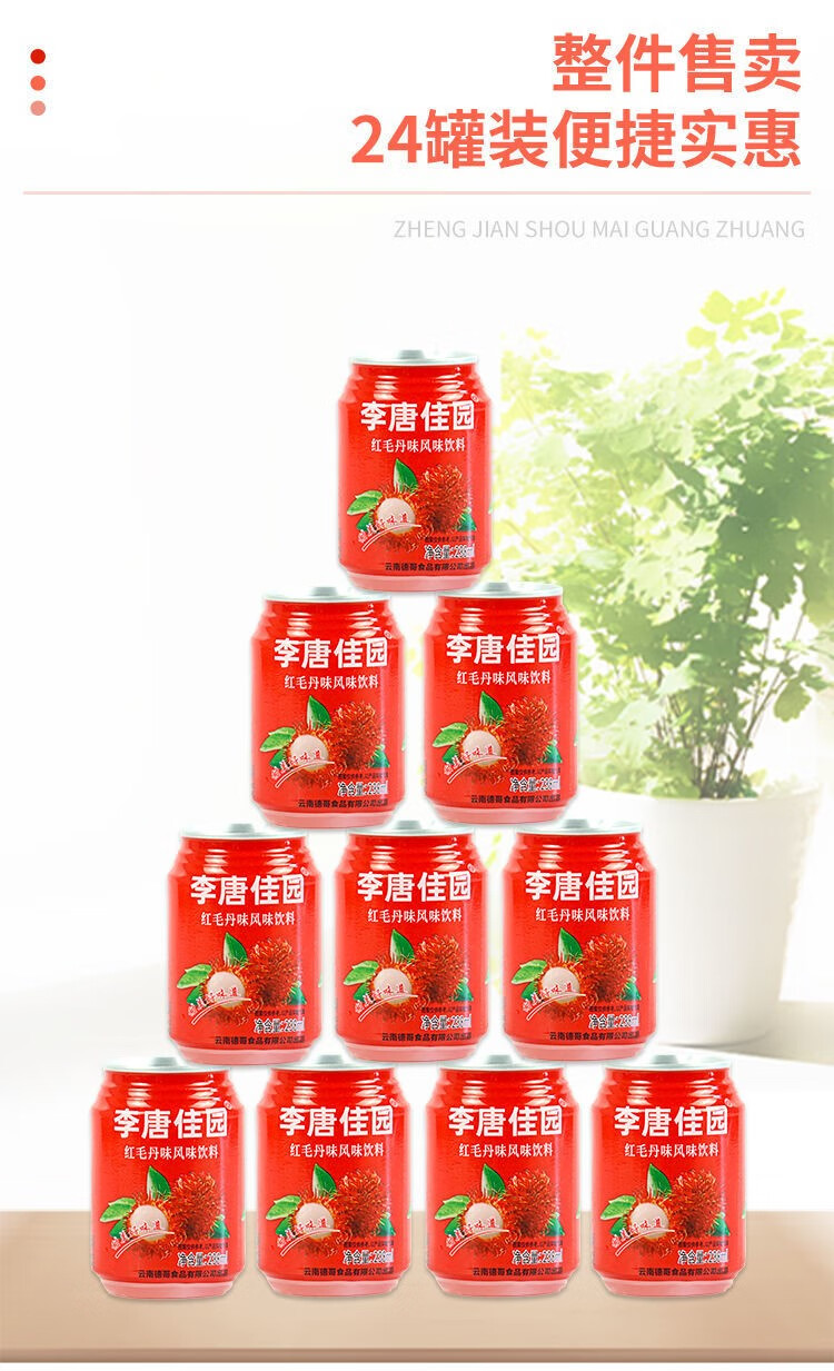 红毛丹草莓荔枝冰糖雪梨水蜜桃多风味夏天饮料/24罐整箱果味饮品 草莓