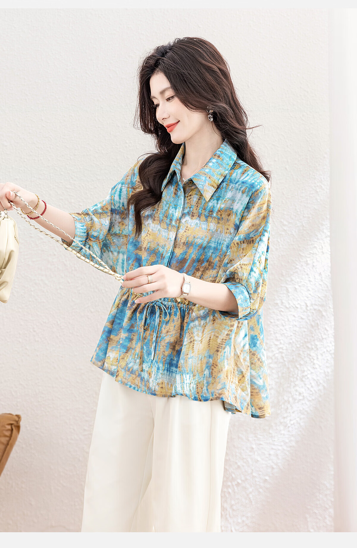 Cypress House Lapel Printed Shirt Women 2026 Summer New Fashionable Elegant Batwing Sleeve Commuter Top 2