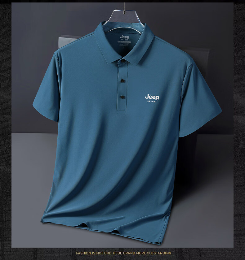 JEEP SPIRIT Jeep Summer Thin Ice Silk Polo Shirt Short Sleeve Men's T-Shirt Dad Top White 5XL 13
