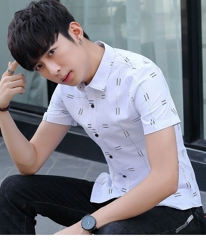 新品男装短袖衬衣潮流休闲衬衫男衬衣修身帅气男生青少年上衣打底衬衣