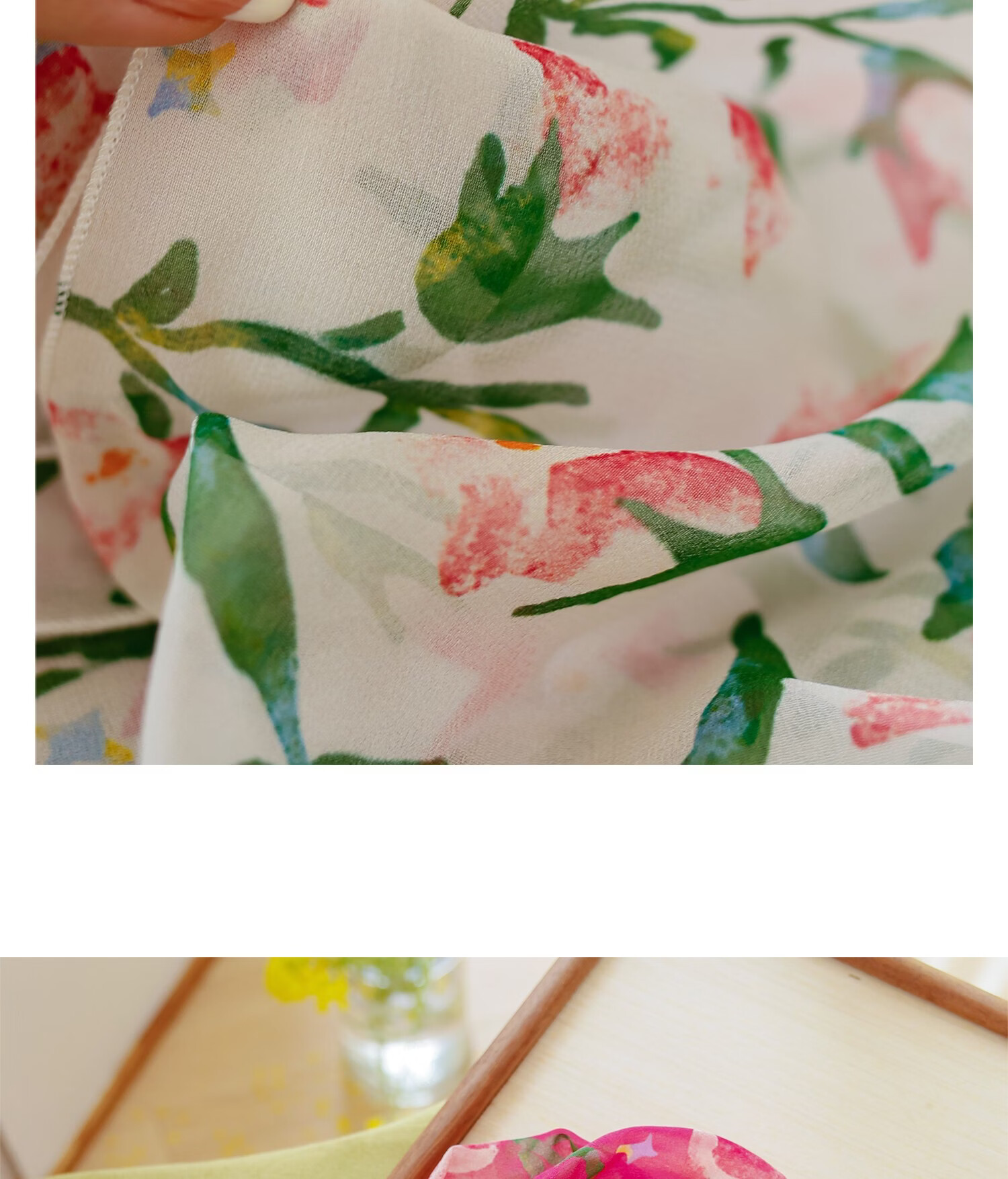 Lagur "Strawberry Dots" Sweet Feel~100% Chiffon Scarf Long Lightweight Women's Strawberry Dot Pattern 31